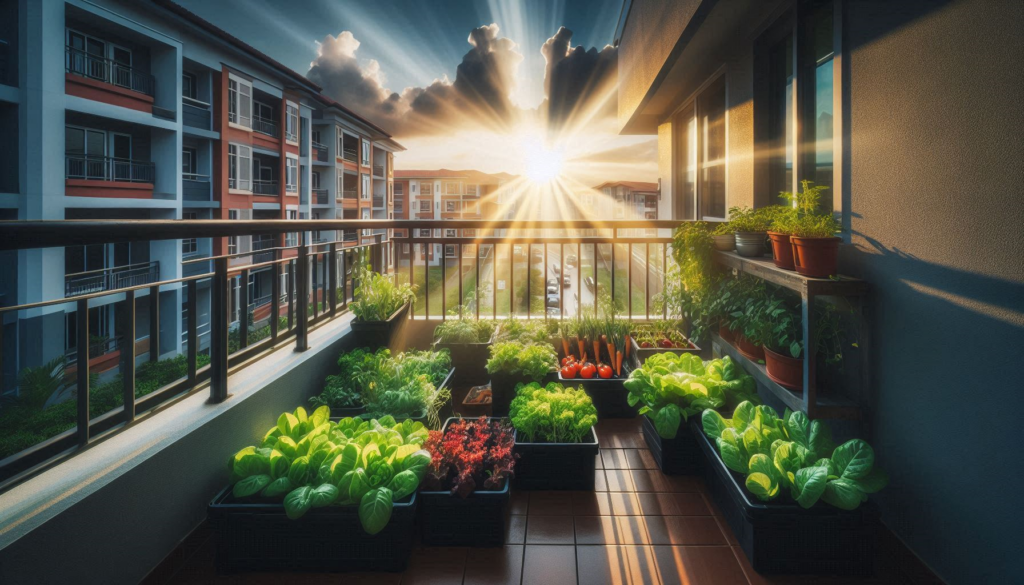 Sun Shining on a Balcony Garden