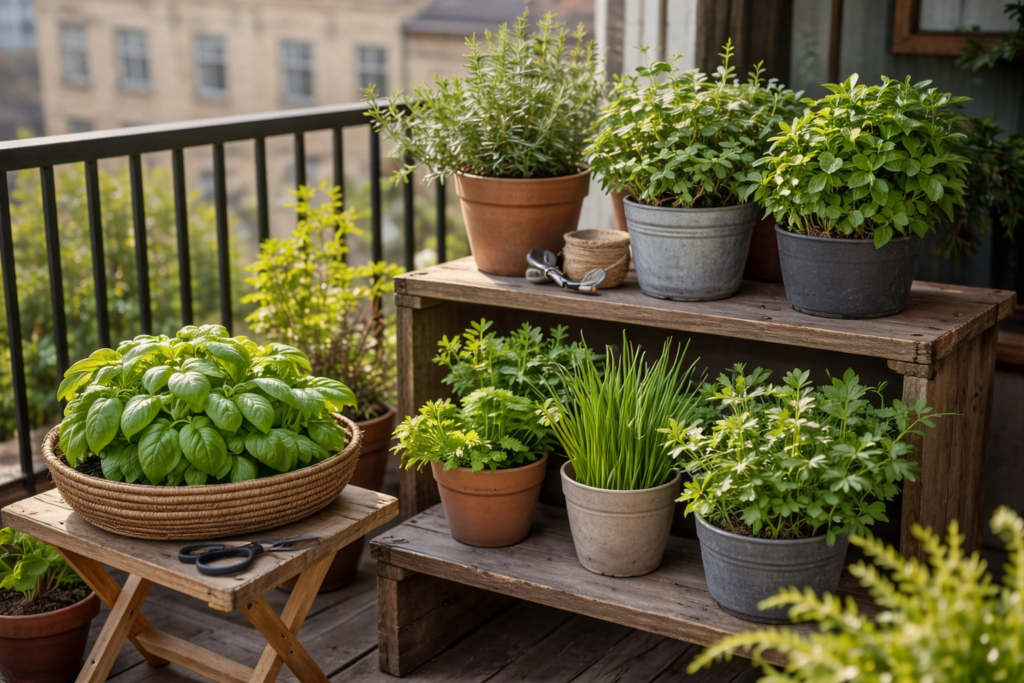 Urban Harvesting Guide-Herbs On a Balcony